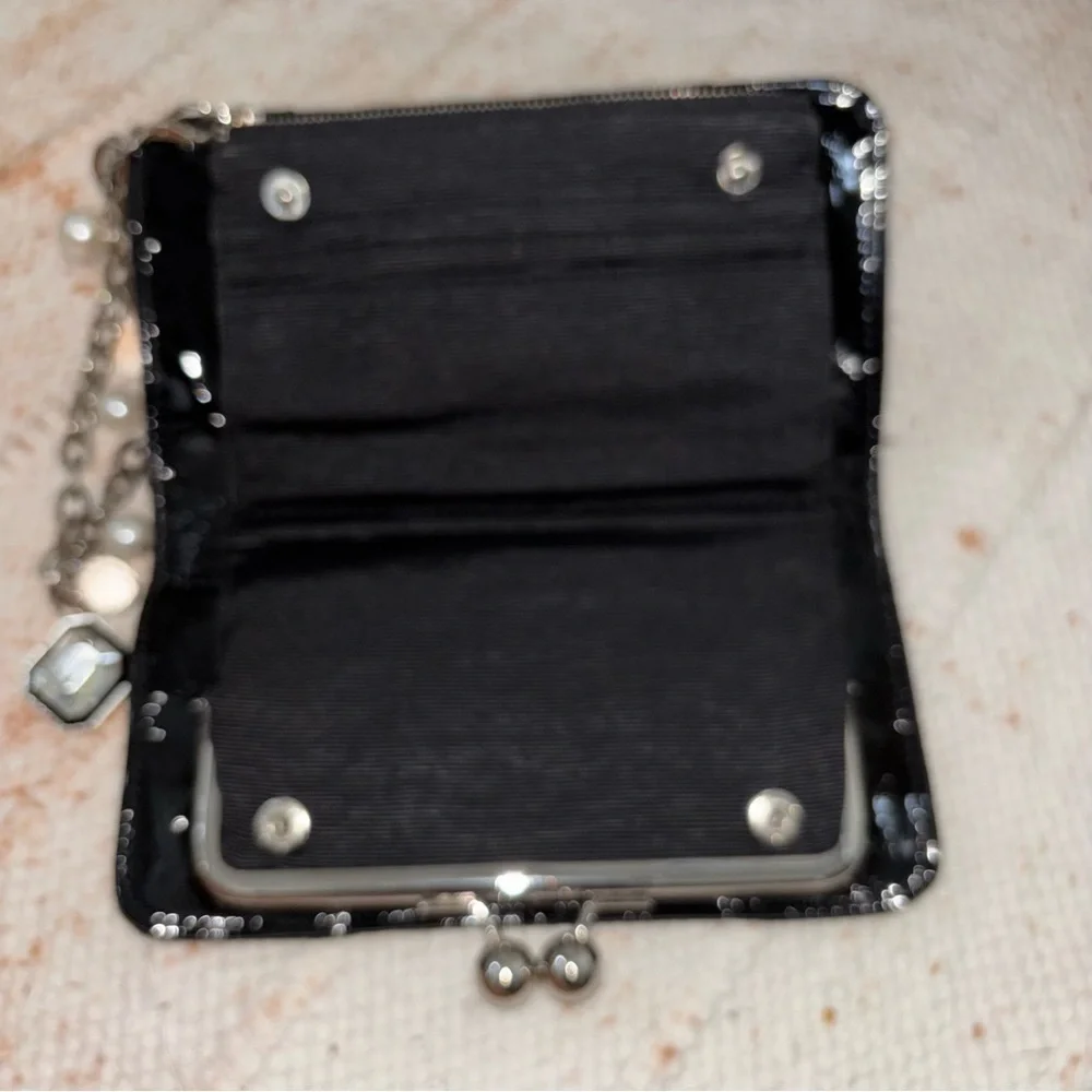 White House Black Market (WHBM) Black Suede Clutch w/Removeable Wristlet - Picture 2 of 6